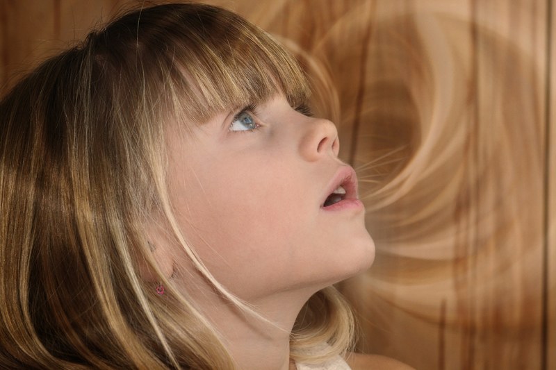 child girl blond face view amazed portrait 4k