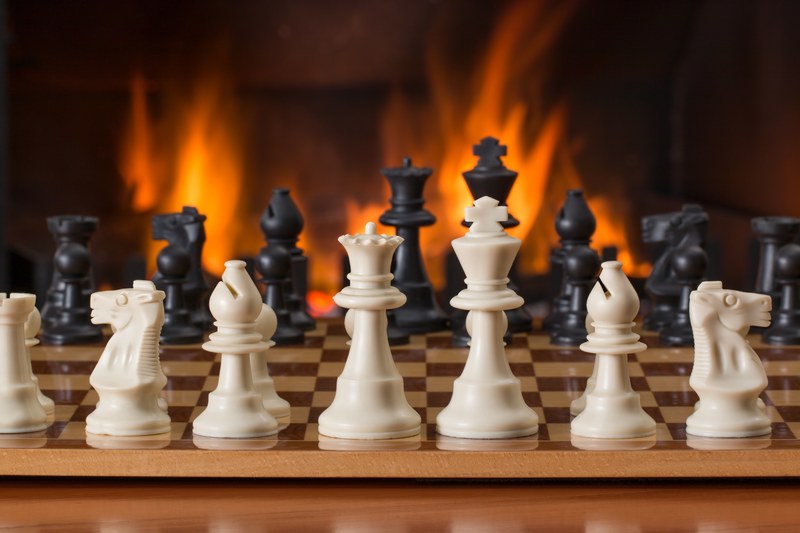 chess board game fireside strategy play 4k