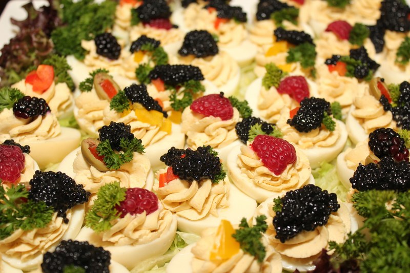 caviar egg buffet raspberries cold buffet salad 4k