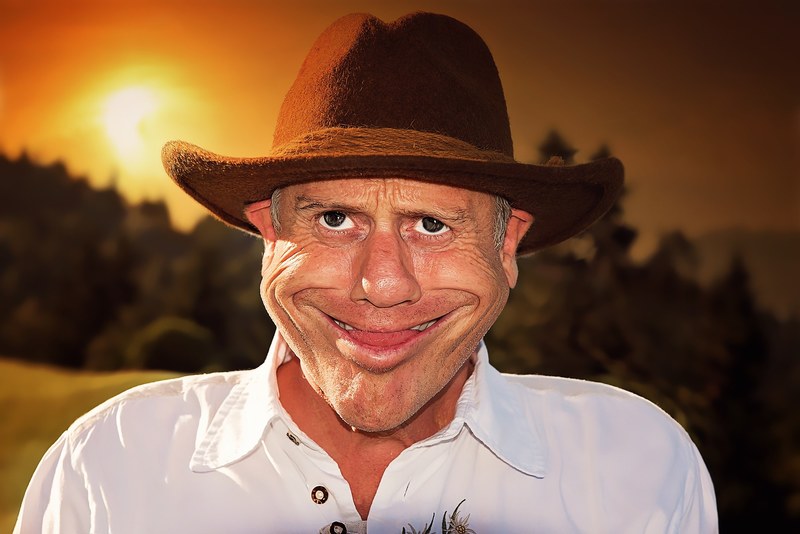 caricature man human male face hat sunset 4k