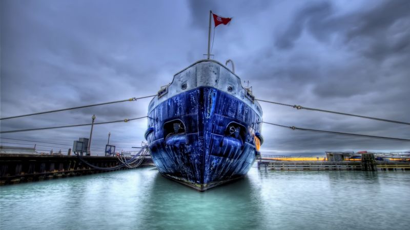 boat, ship, dock, sea, flag, hdr, 4k