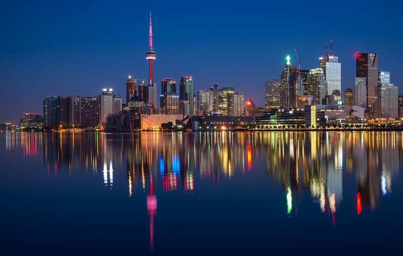 buildings can cn tower canada colorful night 4k