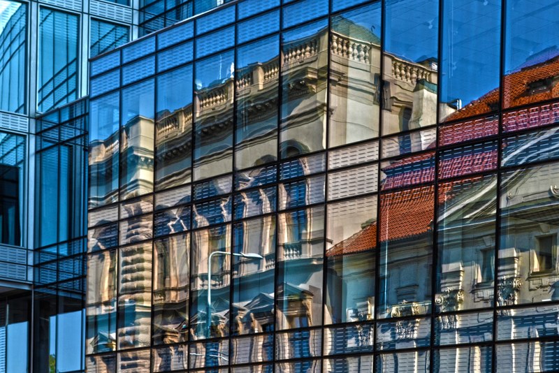 building reflection window glass architecture 4k