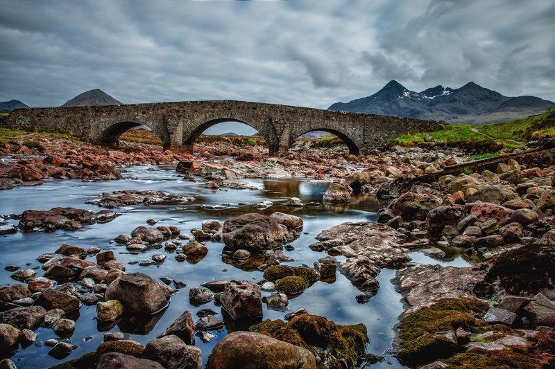 bridge scotland sky blue water masonry clouds 4k
