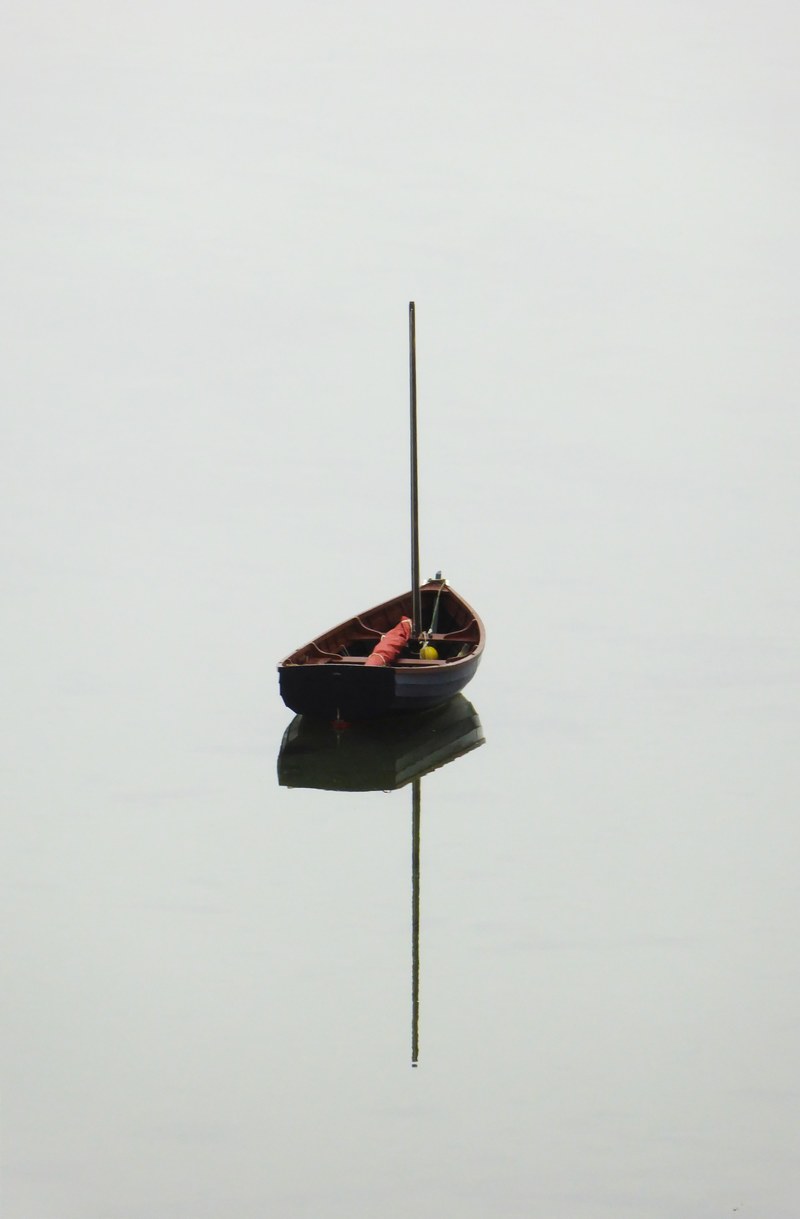 boat lake reflection water calm tranquil serene 4k