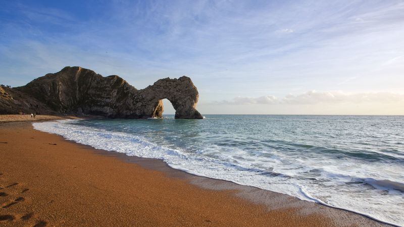 rocks, arch, beach, waves, 4k