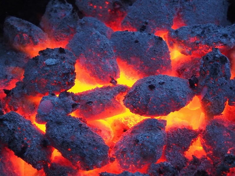 barbecue charcoal grill embers hot fire black 4k