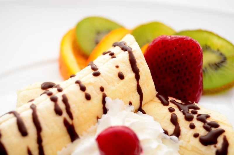 bananas strawberries kiwi orange dessert ice cream 4k