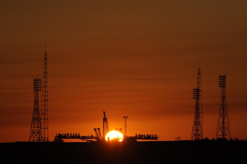baikonur russia cosmodrome soyuz launch pad sunset 4k