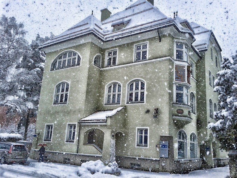 austria winter snow snowing building architecture 4k