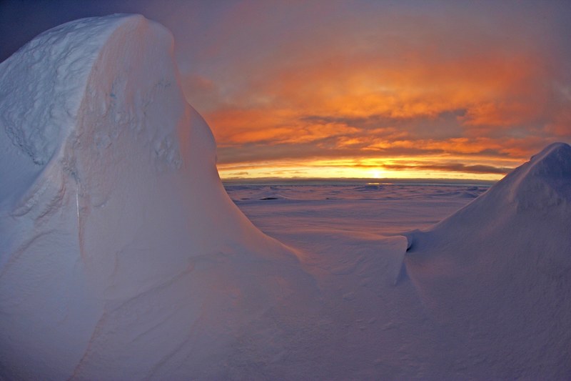arctic ocean sea water sunset sky clouds colorful 4k