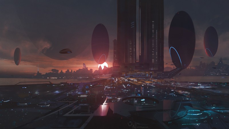 city, sunset, 4K