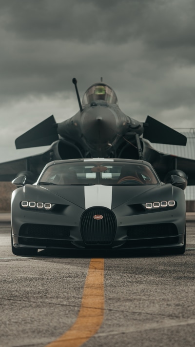 Vehicles Bugatti Chiron, Supercar, Car, Black Car, Bugatti, Jet Fighter, 2160x3840