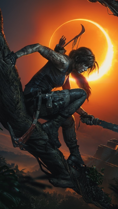 Video Game Shadow of the Tomb Raider, Lara Croft, Night, Woman Warrior, 2160x3840