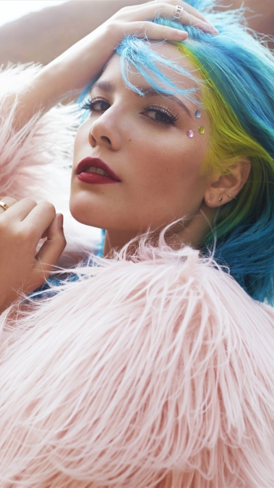 Music Halsey, Lipstick, Blue Hair, Halsey (Singer), Singer, 2160x3840