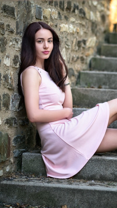 Women Model, Brunette, Hazel Eyes, Stairs, Pink Dress, 2160x3840