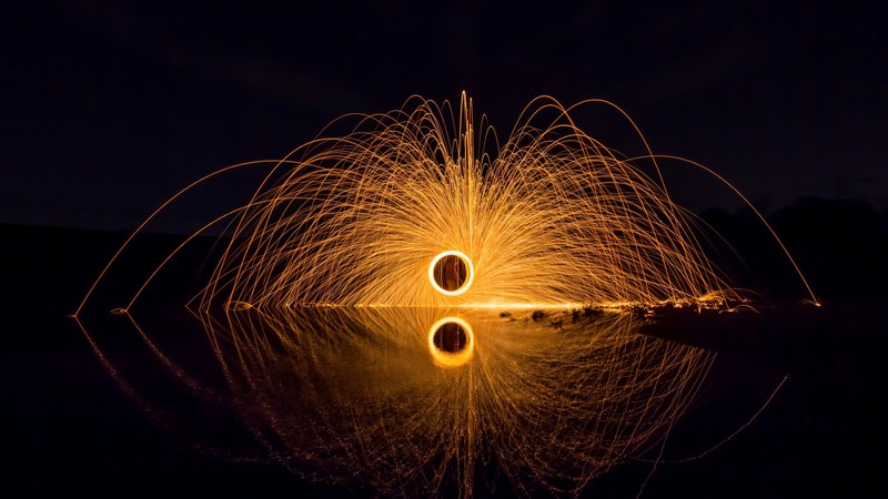 sparks, abstract, yellow, 4K