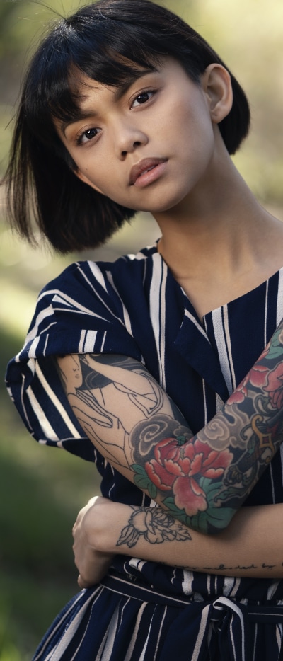 Women Tattoo, Brown Eyes, Short Hair, Model, Black Hair, 1644x3840