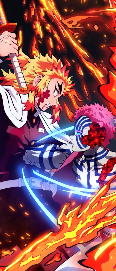 Anime Demon Slayer: Kimetsu no Yaiba, Kyojuro Rengoku, Akaza (Demon Slayer: Kimetsu No Yaiba), 1644x3840
