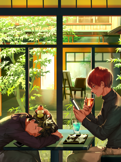 Anime My Hero Academia, Red Hair, Izuku Midoriya, Shoto Todoroki, 1620x2160