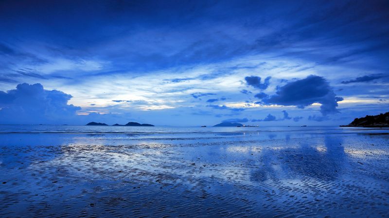 water, horizon, sky, clouds, 4k