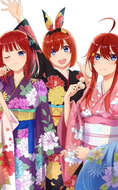 Anime The Quintessential Quintuplets, Yotsuba Nakano, Itsuki Nakano, Nino Nakano, 1600x2560