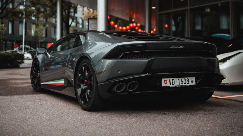 lamborghini, sports car, car, rear view, black, 4k