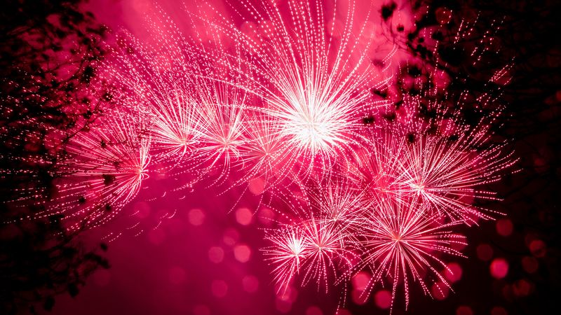 salute, fireworks, holiday, sparks, pink, 4k