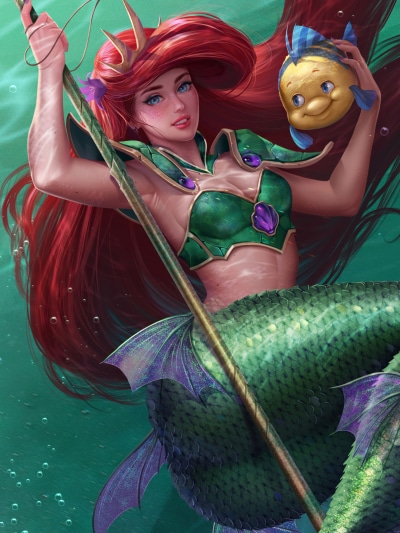 Movie The Little Mermaid (1989), Mermaid, Flounder (The Little Mermaid), Blue Eyes, Ariel (The Little Mermaid), Long Hair, 1536x2048