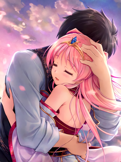 Anime Sen no Hatou, Tsukisome no Kouki, Japanese Clothes, Akari Miyaguni, Pink Hair, Hug, Long Hair, 1536x2048