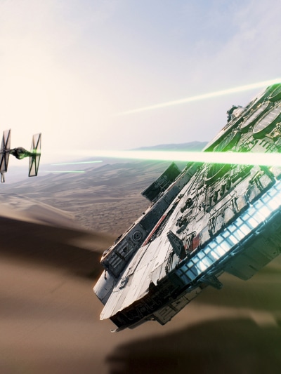 Movie Star Wars Episode VII: The Force Awakens, Star Wars, Millennium Falcon, TIE Fighter, 1536x2048