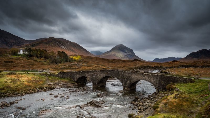 bridge, river, mountains, stream, 4k