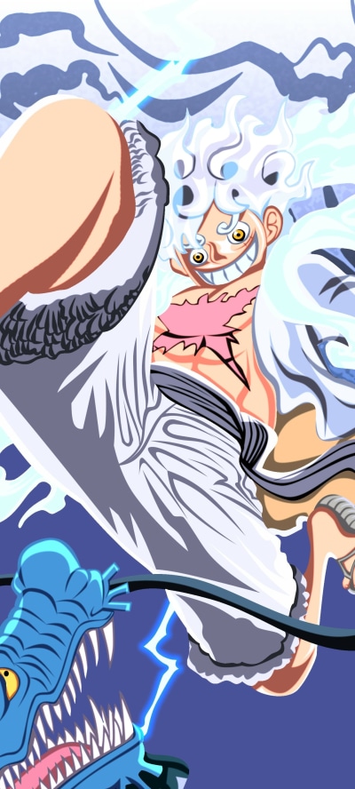 Anime One Piece, Monkey D. Luffy, Kaido (One Piece), Gear 5 (One Piece), 1440x3200
