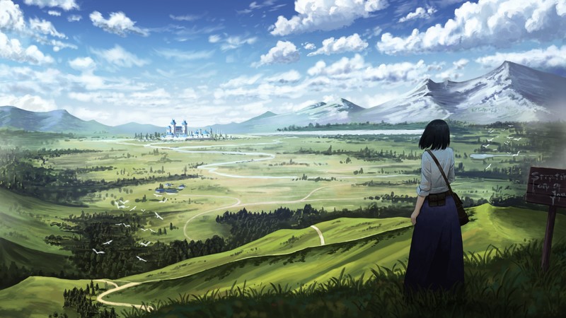 anime, girl, castle, 4K