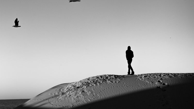 lonely, loneliness, desert, bw, 4k