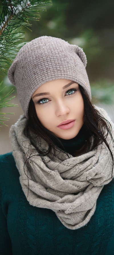 Women Angelina Petrova, Hat, Scarf, Model, 1440x3200