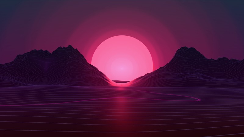 Retrowave, lines, sunset, 4K