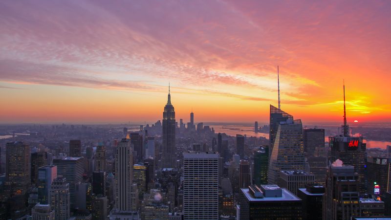 city, sunset, evening, tower, 4k