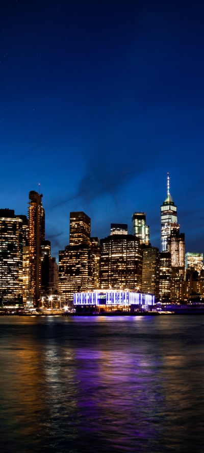 Man Made Manhattan, City, New York, Night, Building, Skyscraper, 1440x3200