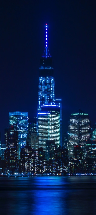 Man Made Manhattan, Architecture, Building, City, New York, Blue, 1440x3200