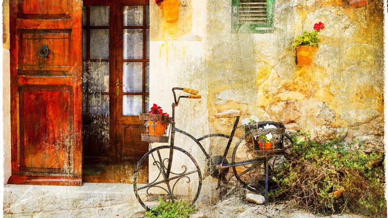 Bicycle, vintage, old house, 4K