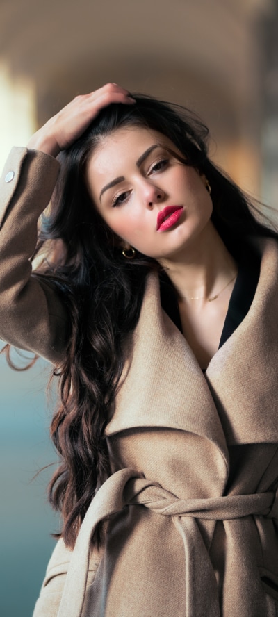 Women Model, Long Hair, Brunette, Lipstick, Coat, 1440x3200
