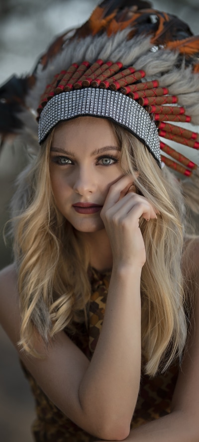 Women Model, Lipstick, Headdress, Blonde, 1440x3200