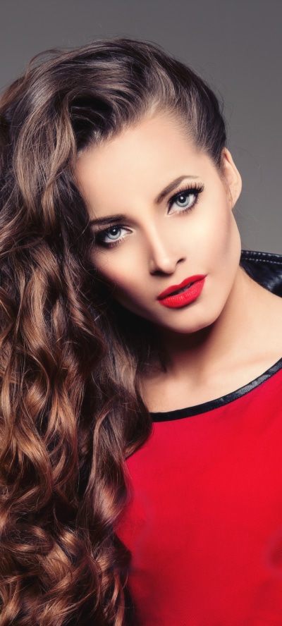 Women Model, Lipstick, Curl, Brunette, Blue Eyes, 1440x3200