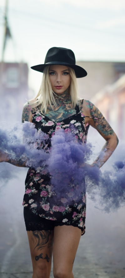 Women Tattoo, Hat, Blonde, Model, 1440x3200