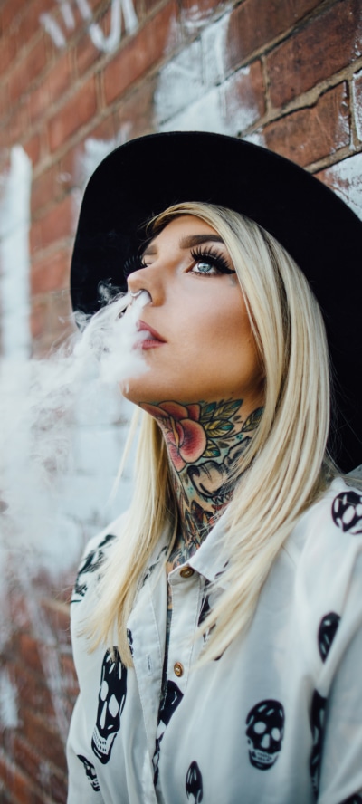 Women Tattoo, Model, Blonde, Hat, Smoke, 1440x3200