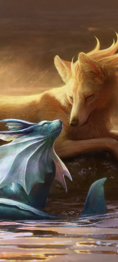 Anime Pokémon, Vaporeon (Pokémon), Ninetales (Pokémon), 1440x3200