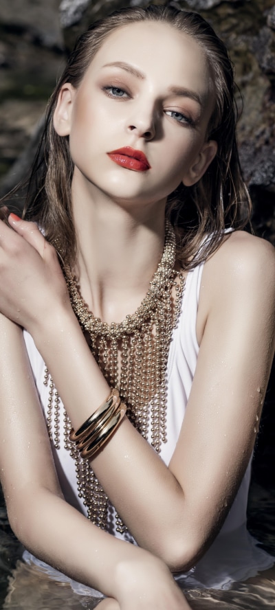 Women Model, Lipstick, Necklace, Brunette, 1440x3200