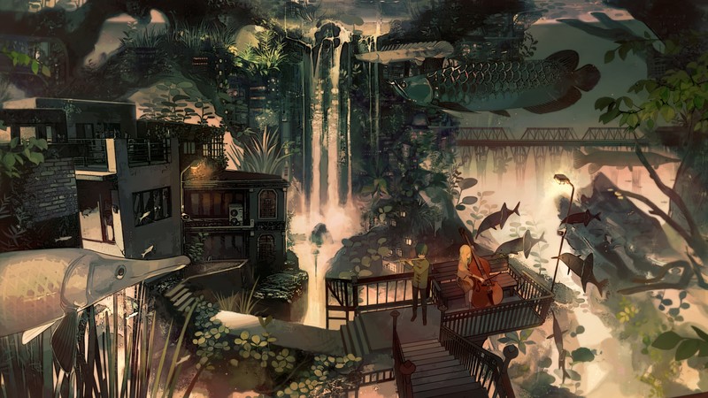 City, Fish, Flute, Piano, 4K