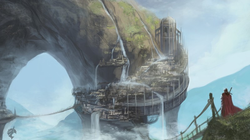 Arch City, Warrior, Waterfall, 4K 4K